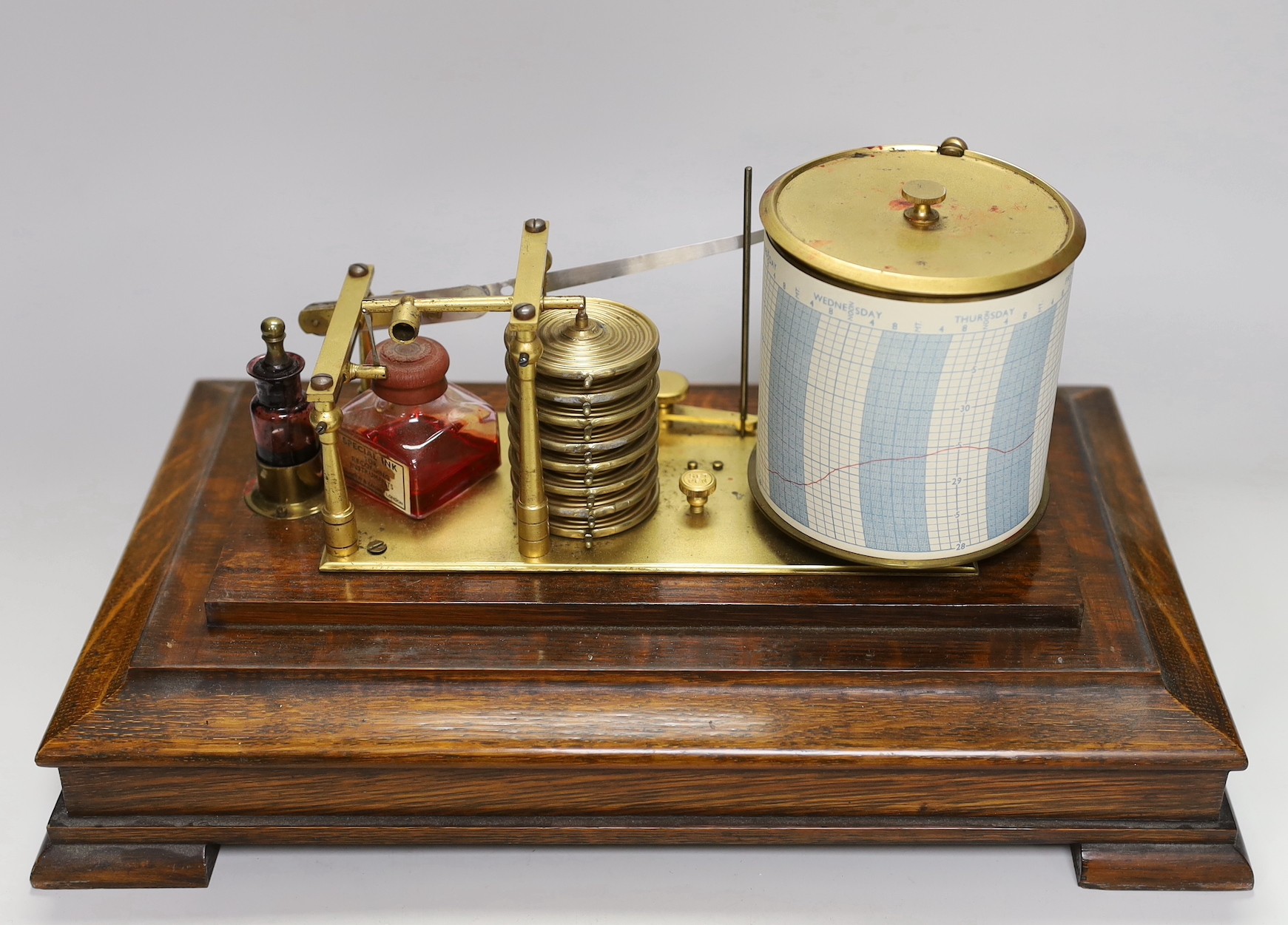 An oak cased barograph, 37cm wide